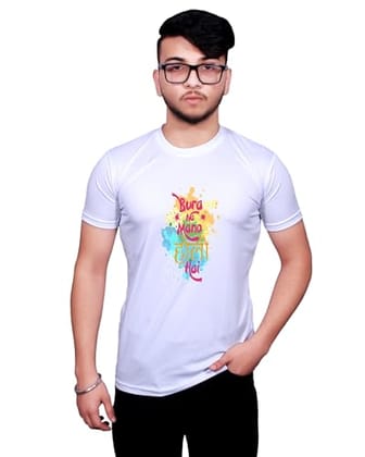 NITYANAND CREATIONS Round Neck White Holi T-Shirt for MEN-HOLI-T-SHIRT-11527-L