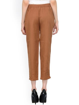 Women Brown Relaxed Fit Solid Peg Trousers