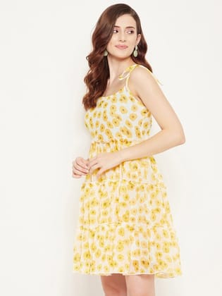 Yellow Floral Georgette Dress