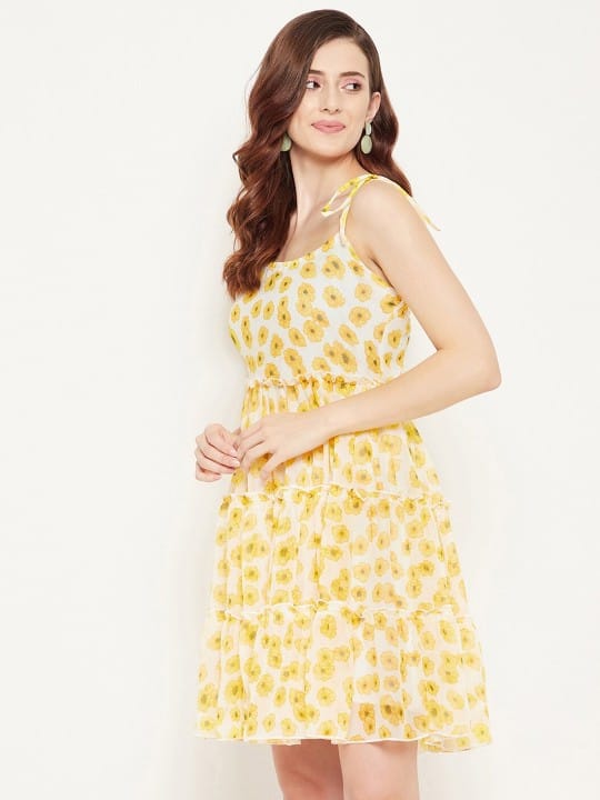 Yellow Floral Georgette Dress