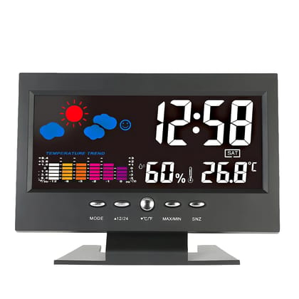 Original Colorful Timekeeper: Temperature & Humidity Desk Clock-Matte Black