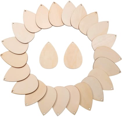 Cliths 100 Pieces Unifinished Wood Teardrop Earring Pendant with Hole Wooden Earring Blanks for Jewelry DIY Making