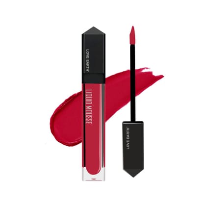 Love Earth Liquid Mousse Lipstick - Spicy Sangria Matte Finish | Lightweight, Non-Sticky, Non-Drying,Transferproof, Waterproof | Lasts Up to 12 hours with Vitamin E and Jojoba Oil - 6ml