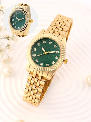 The Ribbed H-Link Round Watch - Emerald Green-Watches