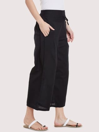 Women Cropped Relaxed Fit Pleated Palazzos