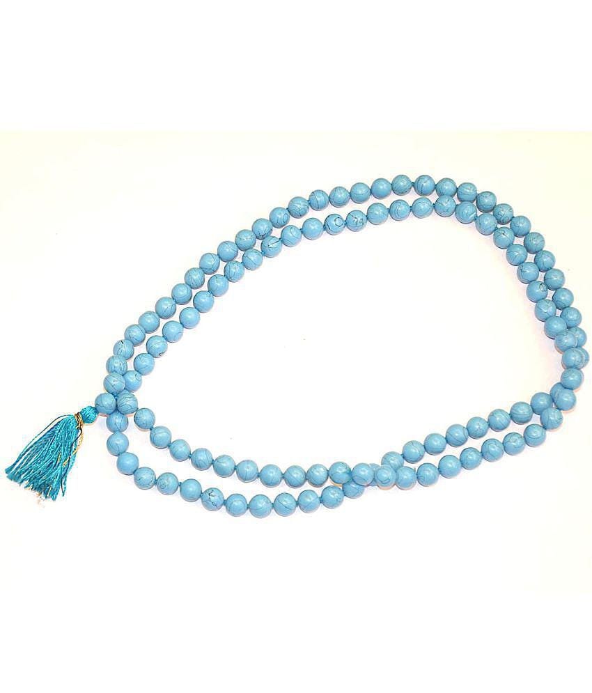 RUDRADIVINE Natural 8 mm Turquoise 108 and 1 Beads Hand Knotted Mala for Unisex - Blue