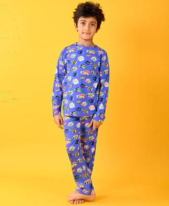 FISH BLUE BOYS LONG SLEEVE PYJAMA SET - BLUE-0-6 MONTHS / 2N / BLUE