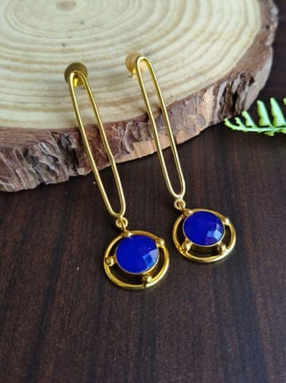 Golden Handcrafted Western Earrings with Monalisa Stone | Sarichka-Blue