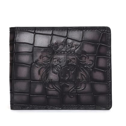 Darker Lion Embossed Bi-Fold Smoky Smokey Deep Cut Croco Print Leather Wallet-FS