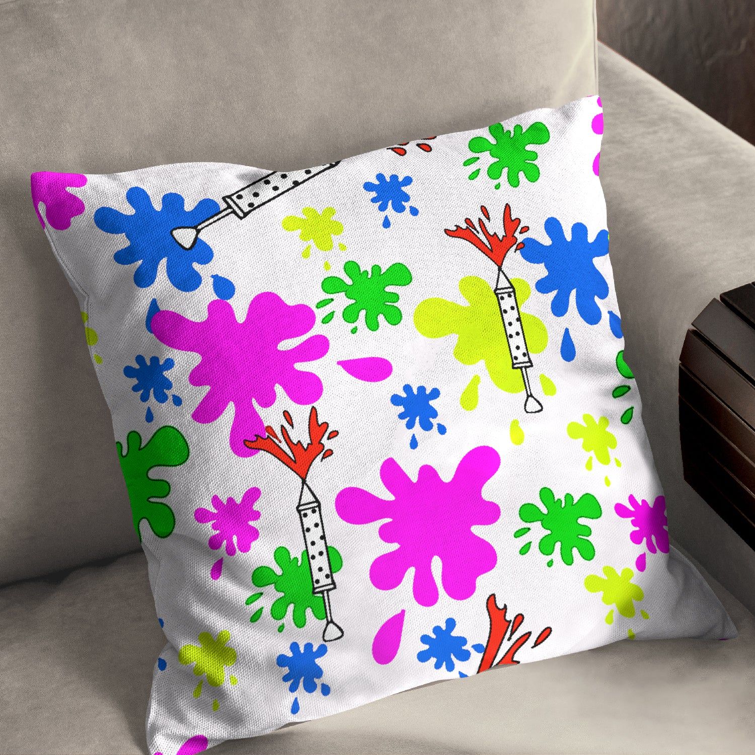 Holi pichkari Cushion-Canvas Cushion / 16x16 / without
