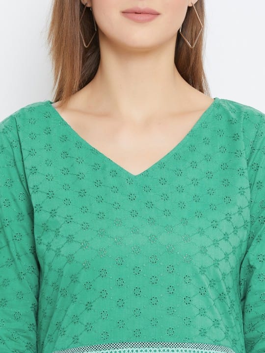 Green Schiffli Embroidered Dress