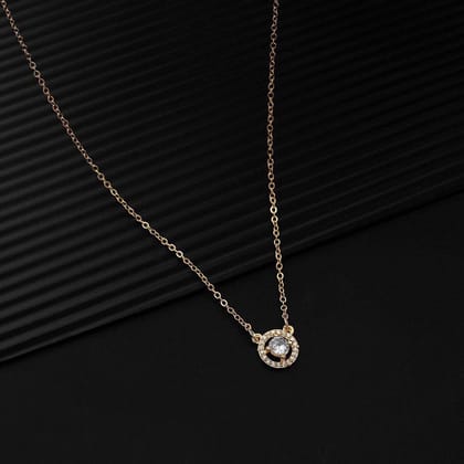 ALL IN ONE Gold Plated American Diamond Elliptical Shape Necklace Golden Chain Pendant for Women and Girls