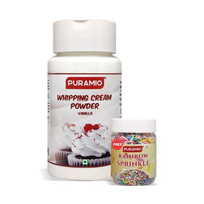 Puramio Whipping Cream Powder- Vanilla, Whipped Cream For Cake, 100 gm Pack + Rainbow Sprinkle Free, 25 gm