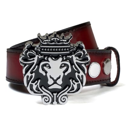 Detachable Trademark Logo Buckle Belt in Burnished Wine Genuine Leather-32