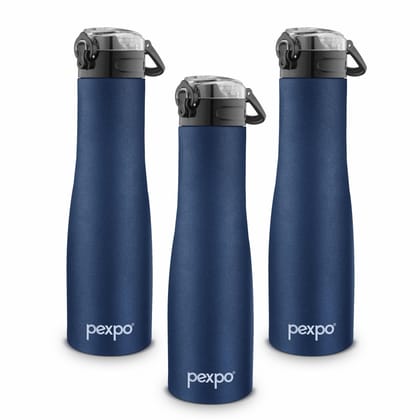 PEXPO Stainless Steel Sports Water Bottle, 1000ml, Pack of 3, Denim Blue, Monaco | Eco-Friendly & Leak-Proof Water Bottle