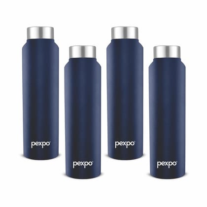 PEXPO Stainless Steel Fridge Water Bottle, 750 ml, Denim Blue, Chromo Xtreme | Leak-Proof & Easy to Grip Water Bottle (Pack of 4)