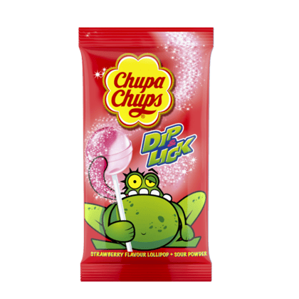 Chupa Chups Strawberry Flavour + Sour Powder Dip And Lick  Lollipop
