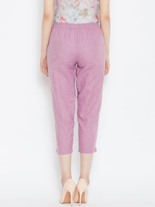 Women Lavender Relaxed Regular Fit Self Design Cigarette Trousers