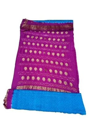Magenta & Sky Blue Color Pure Silk Bandhani Dress Material  by KalaSanskruti Retail Private Limited