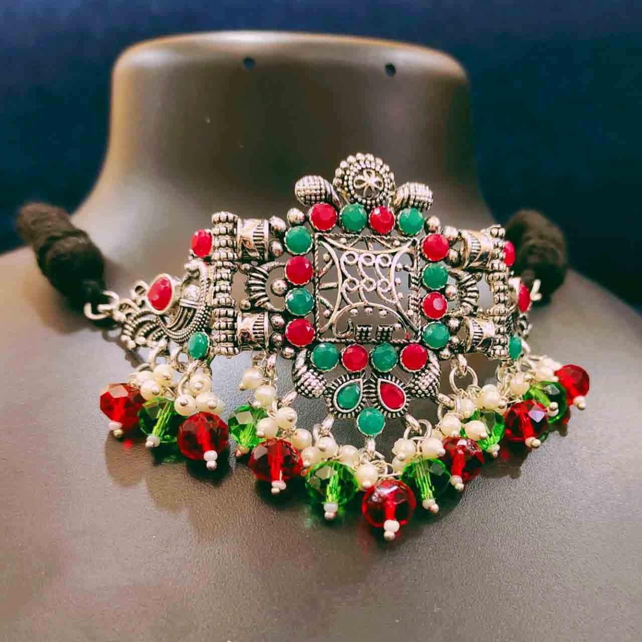 Meenakari Choker Set With Jhumka Earrings
