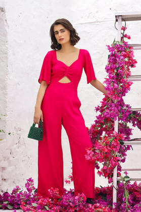 Mable - Front ruched jumpsuit-XS / PINK
