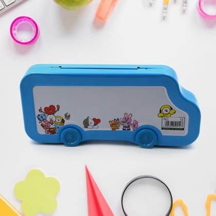 4562  Bus Shape Compass Box for Boys, Kids School Accessories |  Pencil Box  with Wheels for Girls and Kids, String Operated Case Students School Supplies