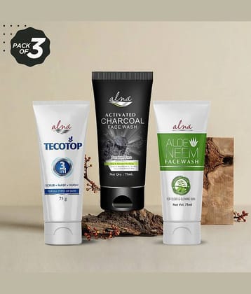 Alna Tecotop 3in1 with Charcoal Face Wash & Aloe Neem Face Wash 75ml Each , Pack of 3