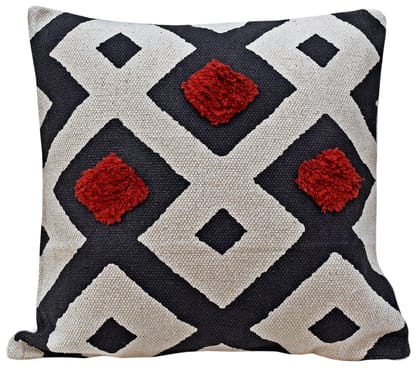 16" Designer Cushion Cover - Red Pom Pom-18 x 18 inches