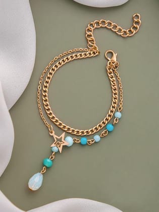 ALL IN ONE 2 Layer Blue Beads Crystal Pearl Gold-plated Bracelet