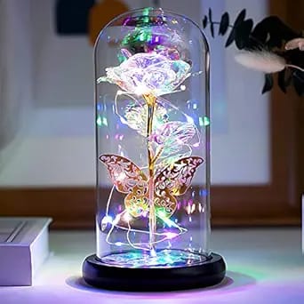 KATHIYAWADI Forever Rose Gift For Her, Galaxy Glass Rose Flower And Butterfly With Led Light Great Gift Ideas For Valentine'S Day, Mother'S Day, Birthday, Anniversary, Engagement