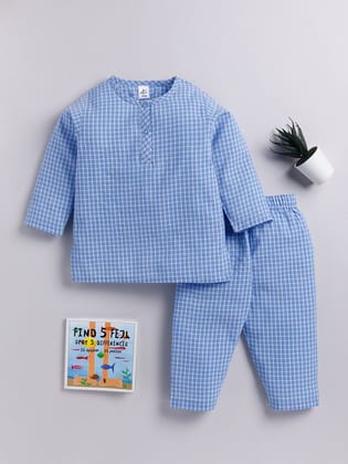 Blue Checked Kurta Pyjama-6-9 m