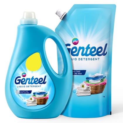 Genteel Liquid Detergent, For Both Top Load And Front Load Washing, 1Kg Bottle + 1Kg Refill Pouch