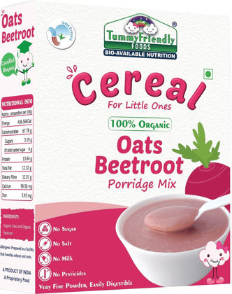 TummyFriendly Foods Certified 100% Organic Oats, Beetroot Porridge Mix, Organic Baby Food For 6 Months Old, Rich in Beta-Glucan, Protein & Fibre, Cereal, 200 gm