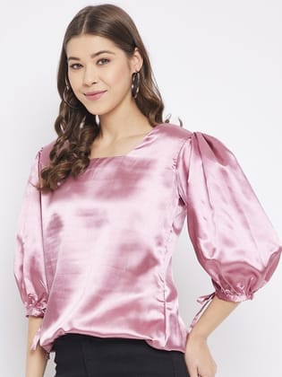 Violet Puff Sleeves Satin Top