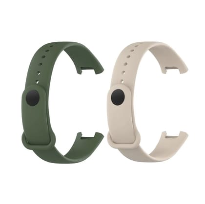 Valente Soft Silicon Band Strap Compatible for Redmi Band Pro (Pack of 2)-OliveGreen & Cream