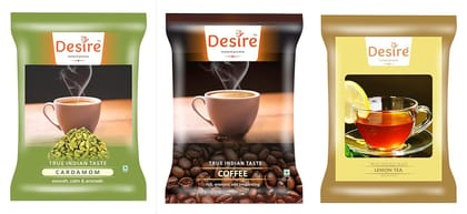 Desire Premium Coffee, Cardamom And Lemon Tea Instant premix Powder, 1 Kg Each - Pack of 3