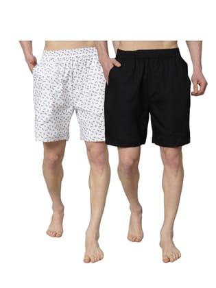 Mens Boxer, Pure Organic Cotton Boxer For Men, White and Dark Blue Printed Boxer For Men, Pack Of 2 (OTLMB01_10)-S