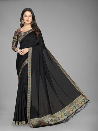 Black & White Silk Blend Saree
