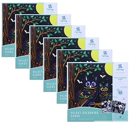         PepPlay Mini Velvet Coloring Card Kit, Activity Colouring Set, 5 Wild Creature Art Drawing Oster Sheet For Kids, Use Any Marker And All Pencil Color, For 3+ Years Age Groups (Pack Of 6)       