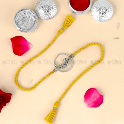 925 Sterling silver Lord Hanuman design pendant Rakhi bracelet Rakshabandhan festival rk332-Yellow Thread