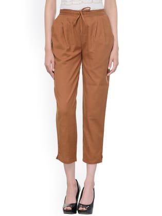 Women Brown Relaxed Fit Solid Peg Trousers