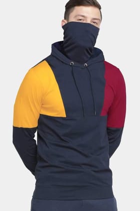 Colorblock Mask Navy Hoodie T-shirt-L / Red