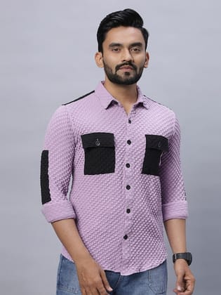 Spread Collar Long Sleeves Relaxed Self Design Checked Regular Fit Casual Shirt