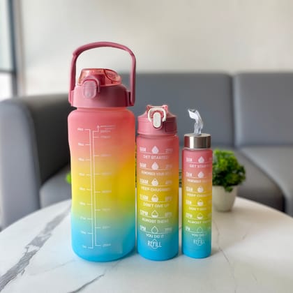 Multicolor Motivational Bottle (Set Of 3)-Flamingo Peach