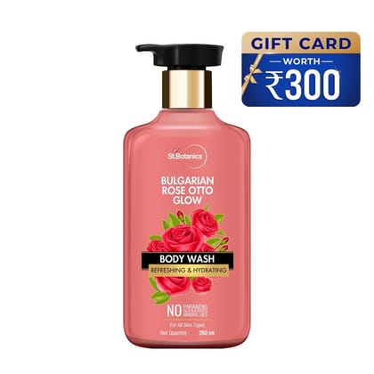 Bulgarian Rose Otto Glow Body Wash/Shower Gel for Glowing Skin | Hydrates & Soothes Skin With Aloe Vera & Rose Water | 250ml | 300 Gift Card