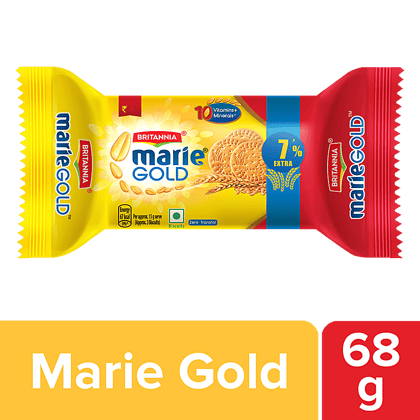 Britannia Marie Gold Biscuits - Light & Crisp, Tea Time Snack, No Trans-Fat, 68 G Pouch(Savers Retail)