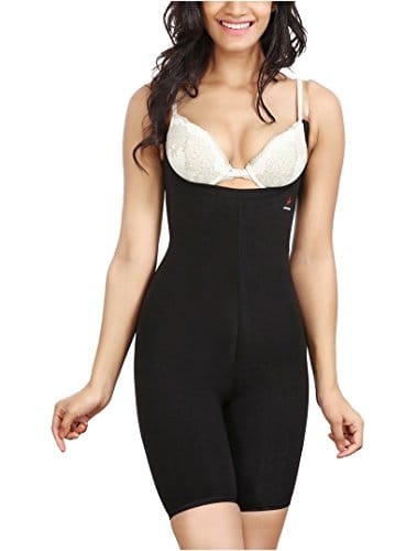 ADORNA Women Cotton Spandex Blend Body Bracer for Thighs, Back, Tummy - Stretchable Tummy Control with Adjustable Transparent Strap for Full Body Shaping and Slimming (Black)