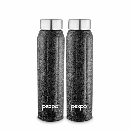 PEXPO Stainless Steel Fridge Water Bottle, 1000 ml, Black | Eco-Friendly Water Bottle Suitable For Adults & Kids (Pack of 2)