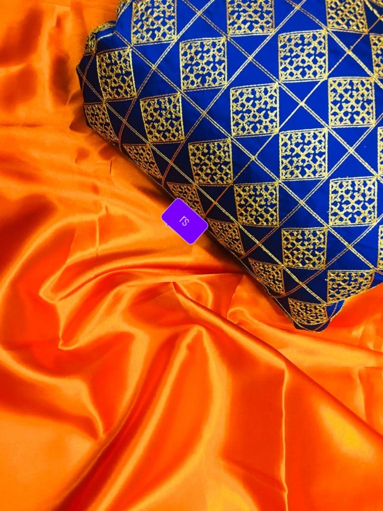Orange Color Plain Satin Silk Saree with Embroidered Blouse PS-Orange