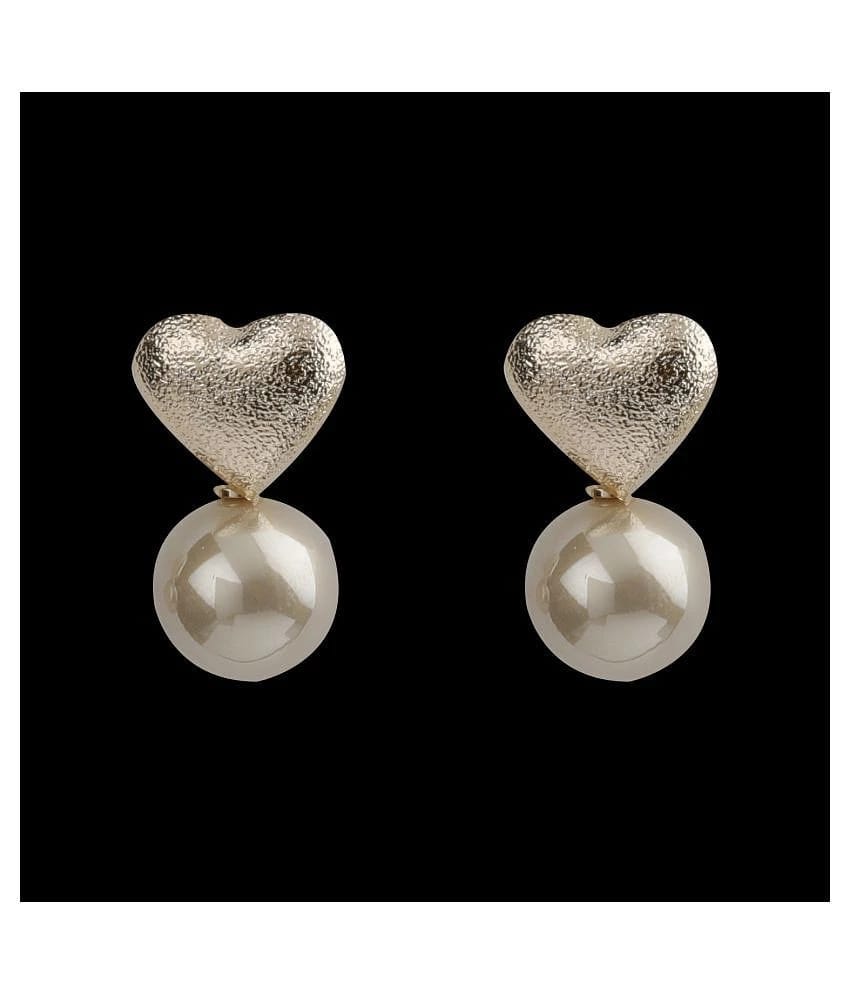 SILVER SHINE  Lovely Gold Simple Polished Heart Design With Pearl Stud Earring For Girls And Women - Golden